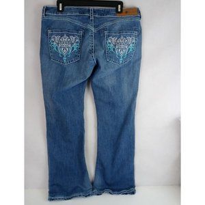 Rancho Estanchia Women's Embroidered Distressed Whiskered Bootcut Jeans Size 34